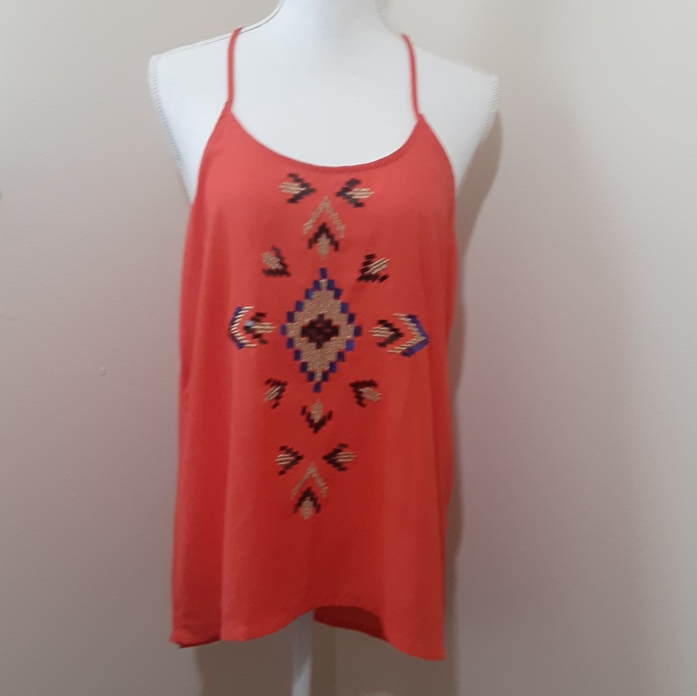 Aina be Women Bright Orange Sleeveless Blouse Size Medium